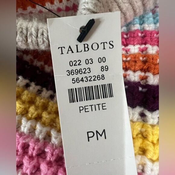 Talbots MOCKNECK SWEATER - HAPPY STRIPE size medium petite chunky crochet knit - Picture 4 of 6